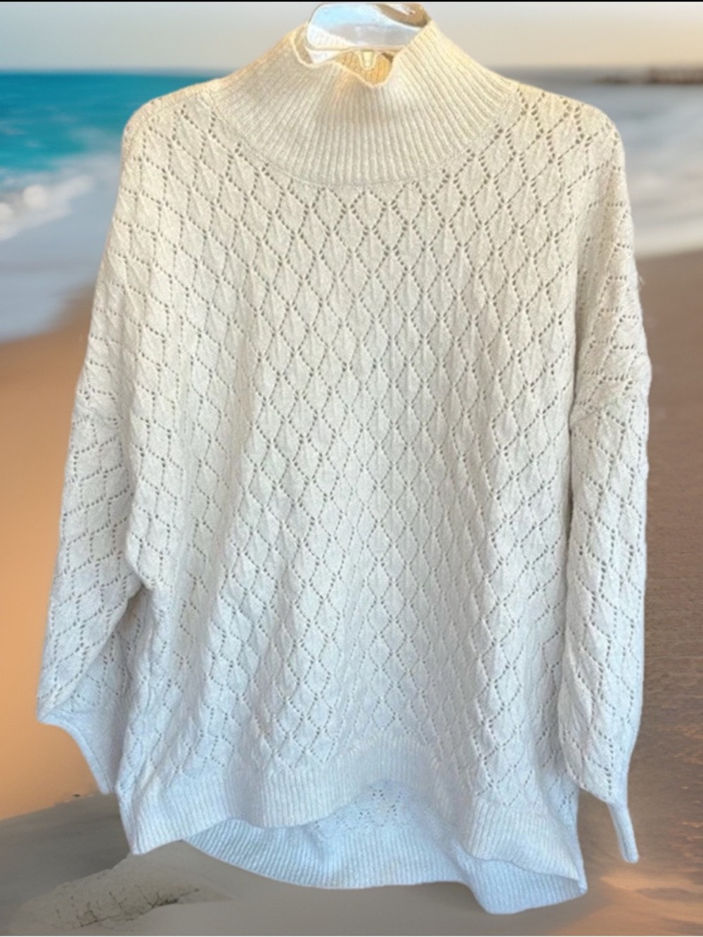 Wonderly Oversized Cream Mock Neck Sweater Roomy Womens Large Beige
